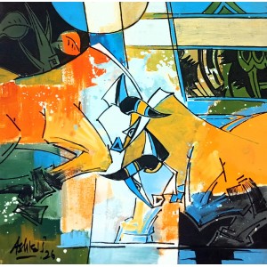 Ashkal, 18 x 18 Inch, Acrylic on Canvas, Figurative Painting, AC-ASH-341 Ashkal, 18 x 18 Inch, Acrylic on Canvas, Figurative Painting, AC-ASH-341